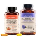 NatureWise Curcumin Turmeric 2250mg & Olej lniany 1200mg Omega 3 6 9 Softgels for Joint, Heart & Immune Support [1 & 2 Miesiąc dostaw]
