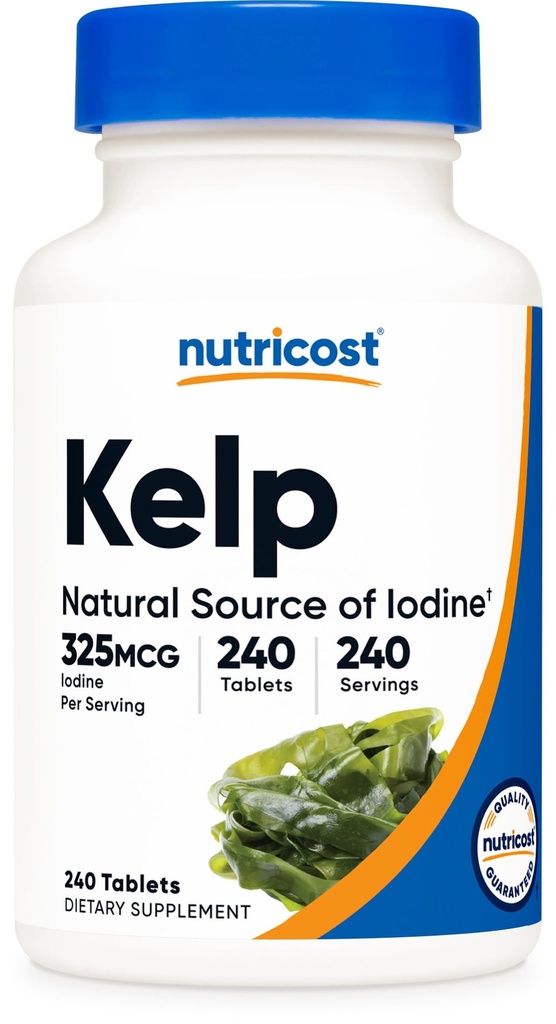 Nutricost Kelp Tablets, 325 µg jodu, 240 tabletek - Non-GMO, Gluten Free