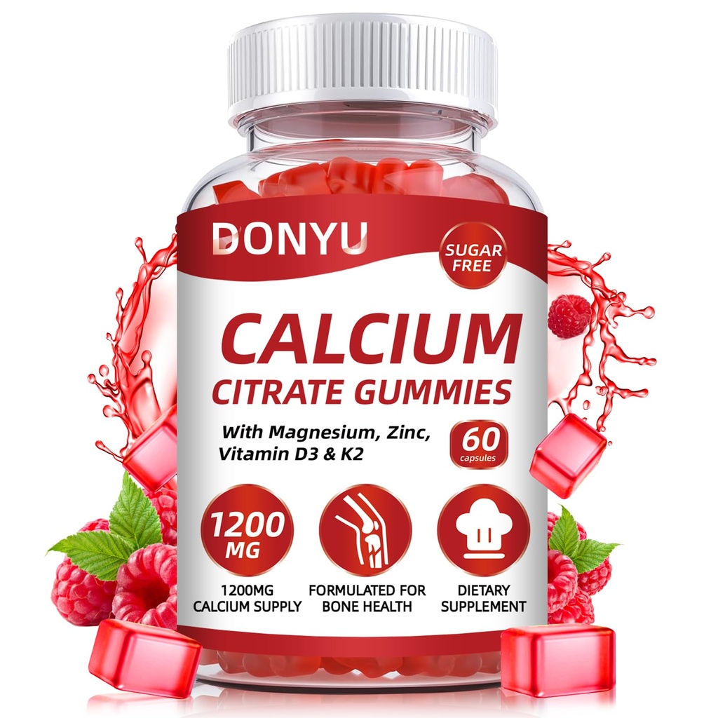 Cytrynian wapnia 1200mg Gummie z witaminą D3: z witaminą wapnia Magnezu Cynk Witamina D3 K2 dla immunologicznego mięśni kości - Ostateczna absorpcja suplement wapnia dla kobiet i mężczyzn, bez cukru
