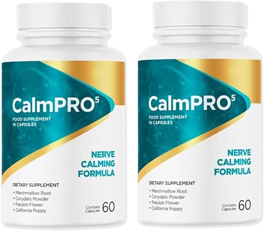 2 opakowania Calmpro5, Calmpro5 Nerve kapsułki, 2025 Zmodernizowana Calmpro5 Nerve Calming Formuła kapsułki, Brak sztucznych środków konserwujących, Nie nabiał (2 butelki)