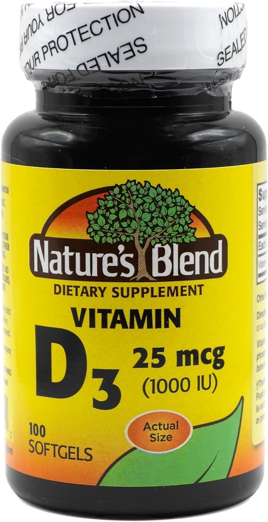 Mieszanina naturalnej witaminy D3 25 MCG (1000 j.m.) Easyto- Połknięcie, 100 SOFTGELS