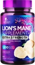 Lions Mane Mushroom Capsules 10,000 mg - Lion 's Mane Supplement Capsules for Memory and Focus Support, Mózg, Immune Health Support, Wegan, Butelled in USA, Lions Mane Mushroom Powder Extract, 60 Count