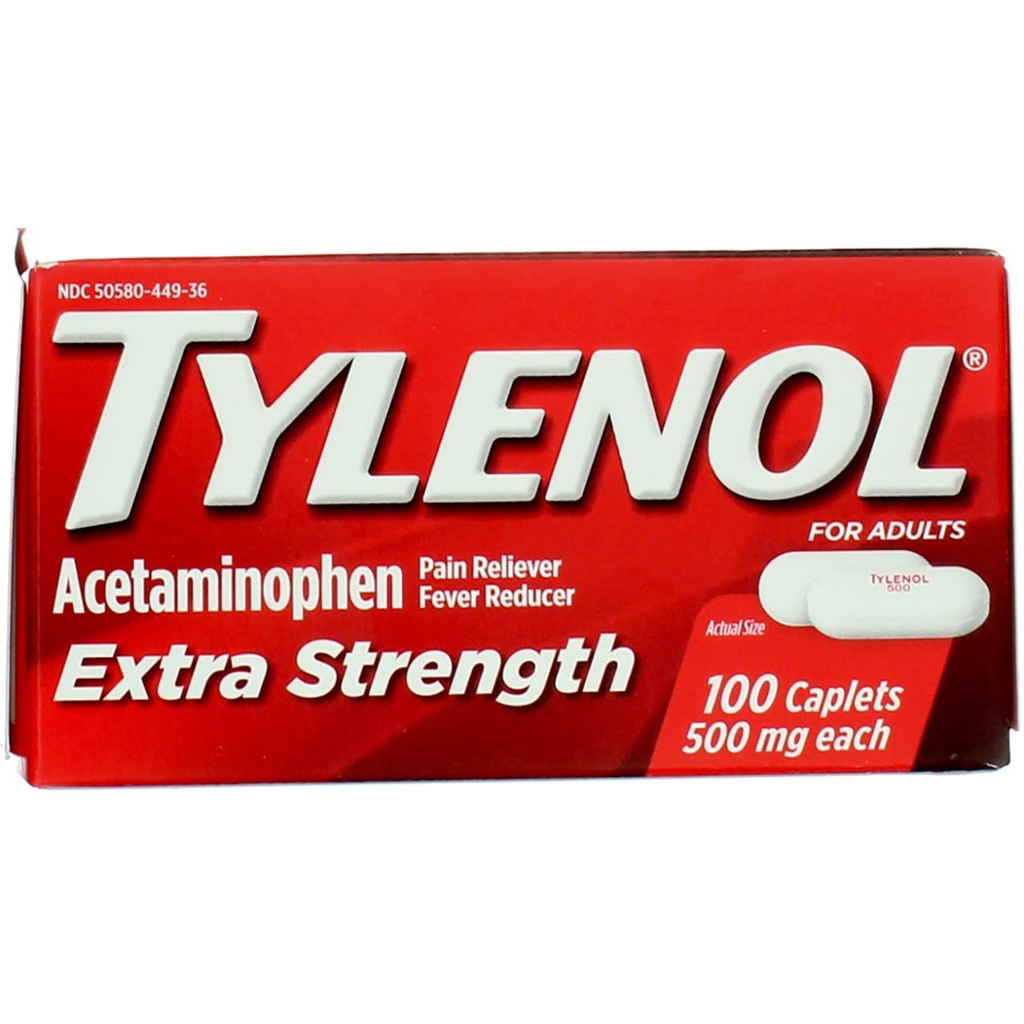 Tylenol Extra Siła Kapsułki z 500 mg Acetaminofen, Ból Reliever & Fever Reduktor, 100