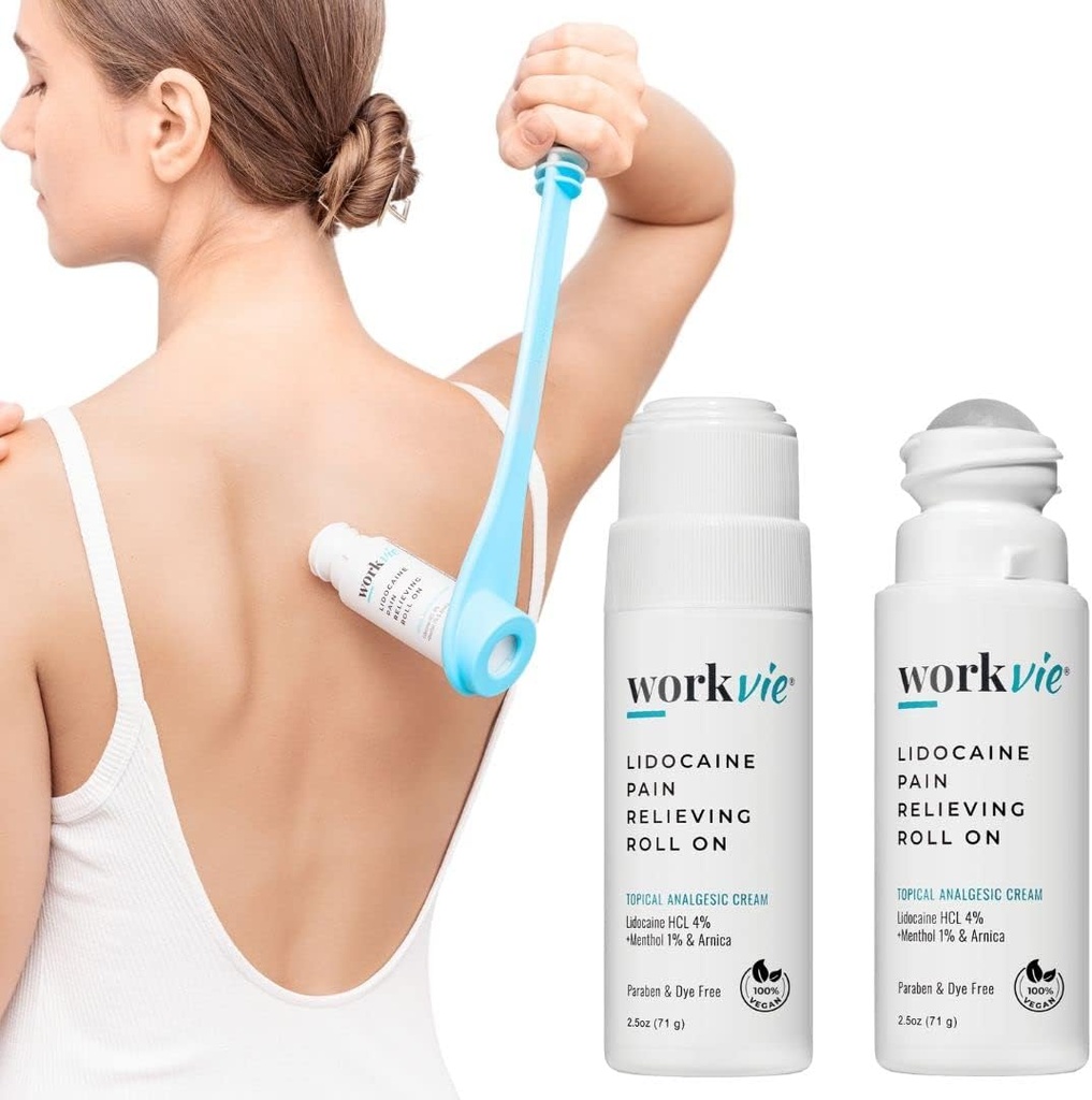 Lidokaina Pain Relief Roll Na 2 Pack & Easy Reach Narzędzie do składania wniosków - Szybkie działanie Lidokaina miejscowe Maksymalna wytrzymałość z Arnica Montana & Aloe Vera dla mięśni, łączniki, pleców, szyi i stóp