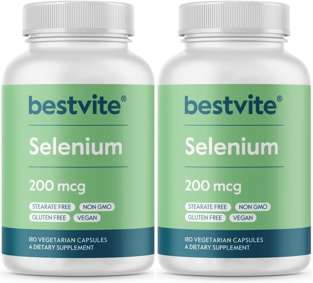 BESTVITE Selenium 200mcg (360 Kapsułki wegetariańskie) (2- Pack) - Brak stearynianów - Brak środków przepływowych - Vegan - Non-GMO - Gluten Free