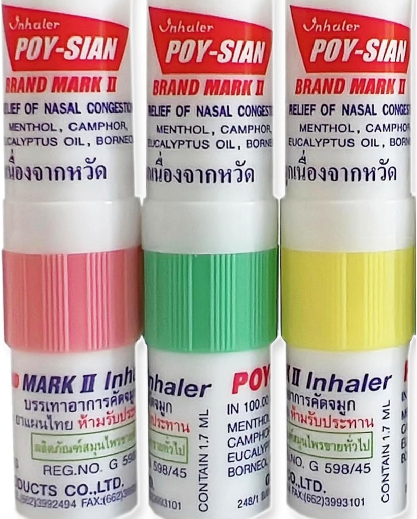 POY- SIAN Mark II Mentol Aromaterapia Nasal Inhaler, Natural Herbal Remedy with Cooling Esential Oils Poysian (Opakowanie po 3)