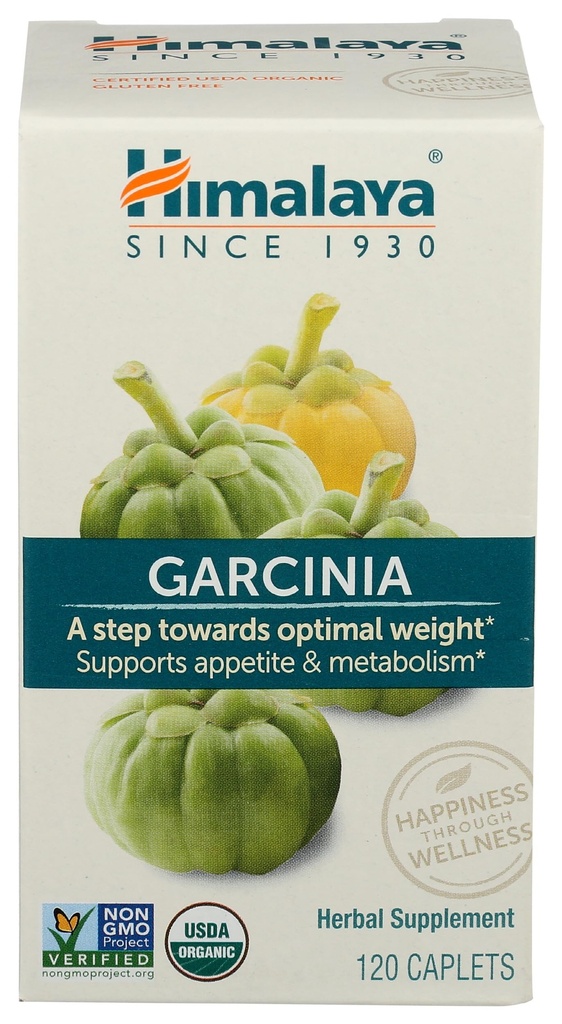 Himalaya Organic Garcinia Cambogia Herbal Supplement, Apetite Support, Metabolizm lipidów, Wsparcie dla masy ciała, USDA Organic, Non-GMO, Wegan, 600 mg, 120 Plant- Based Caplets