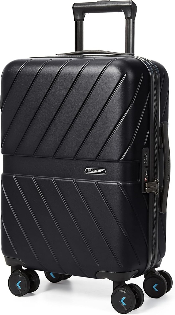 BAGSMART Carry On Bagage 22x14x9 Airline Zatwierdzona z TSA Lock, 1OO% Poliwęglan Hardside Bagage ze Spinner Wheels, Trwała twarda Shell Carry On Suitcase 20 cali Czarny
