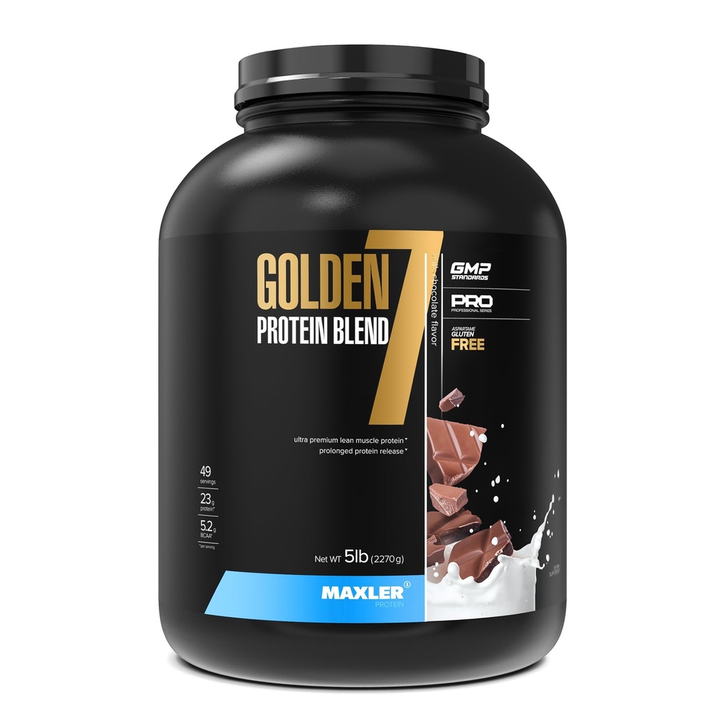 Maxler Golden 7 Mieszanka proteinowa - Proszek proteinowy dla mięśni Zysk & Odzysk - Mleko Czekoladowe Białko w proszku 5 lb