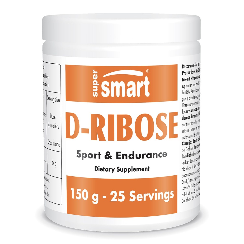 Supersmart - Proszek D- Ribose (Cukier naturalny) 6gm dziennie - Synteza ATP & Produkcja - Uniwersalne Paliwo dla Energii 124; Non-GMO & Gluten Free - 150 g