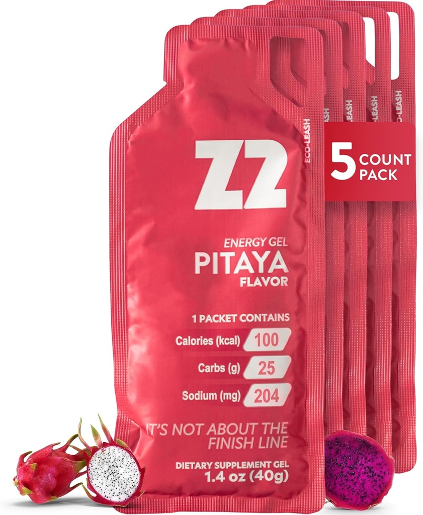 Z2 Dragon Fruit Energy Gel Performance - 25g Carb, 204mg sodu, elektrolity, przed i podczas treningu, zwiększa wytrzymałość na bieganie, jazda na rowerze, jazda na rowerze i sporty - 5-Count Pack