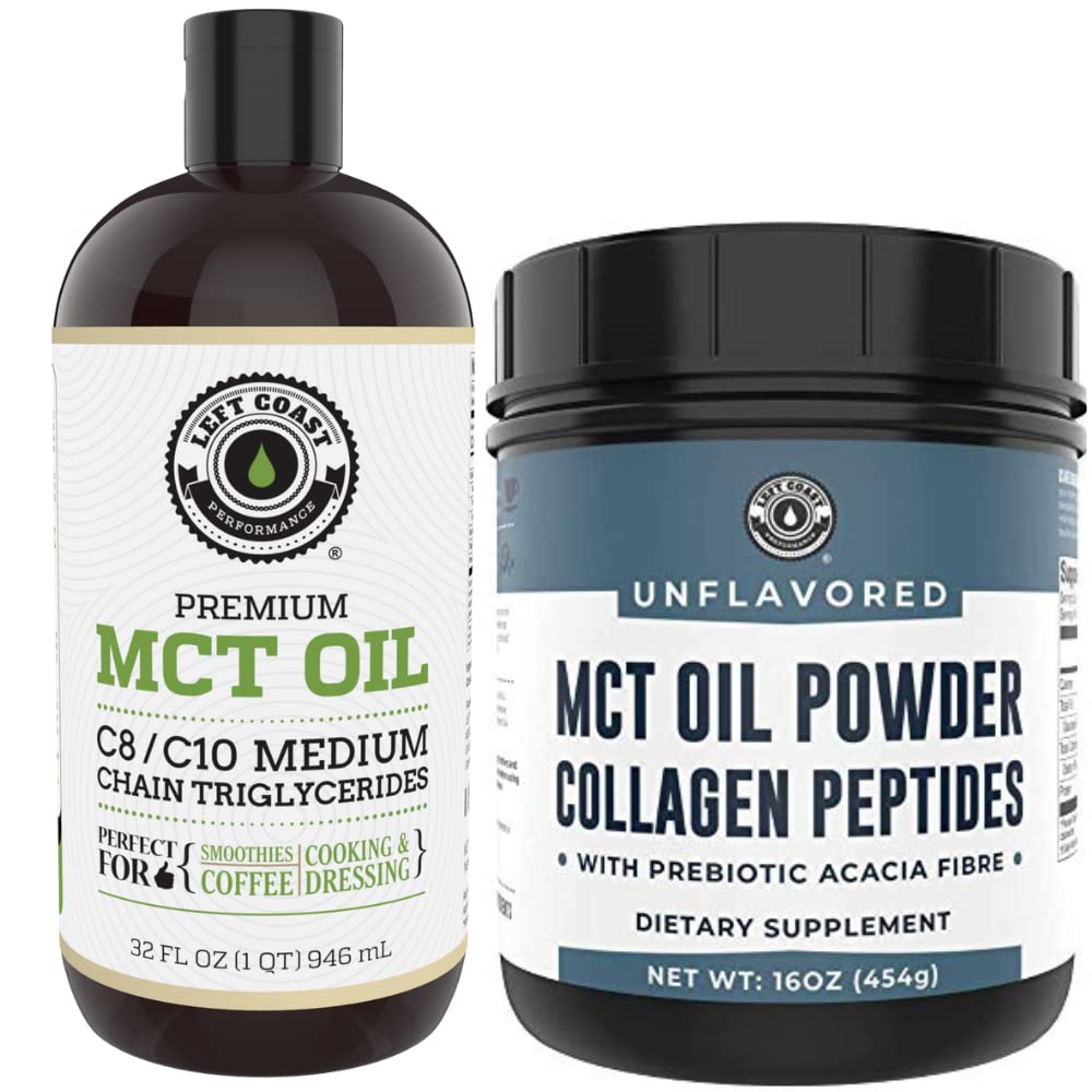 Wydajność lewego wybrzeża 32oz Premium MCT Oil i 16oz Unflavored MCT + Collagen Powder
