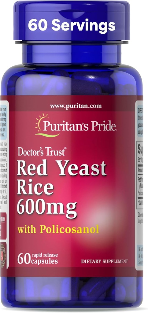 Purytans Pride Doctors Trust ® Red Yeast Rice 60mg z polikozanolem, Suplement diety, 60 Kapsułki szybkiego uwalniania