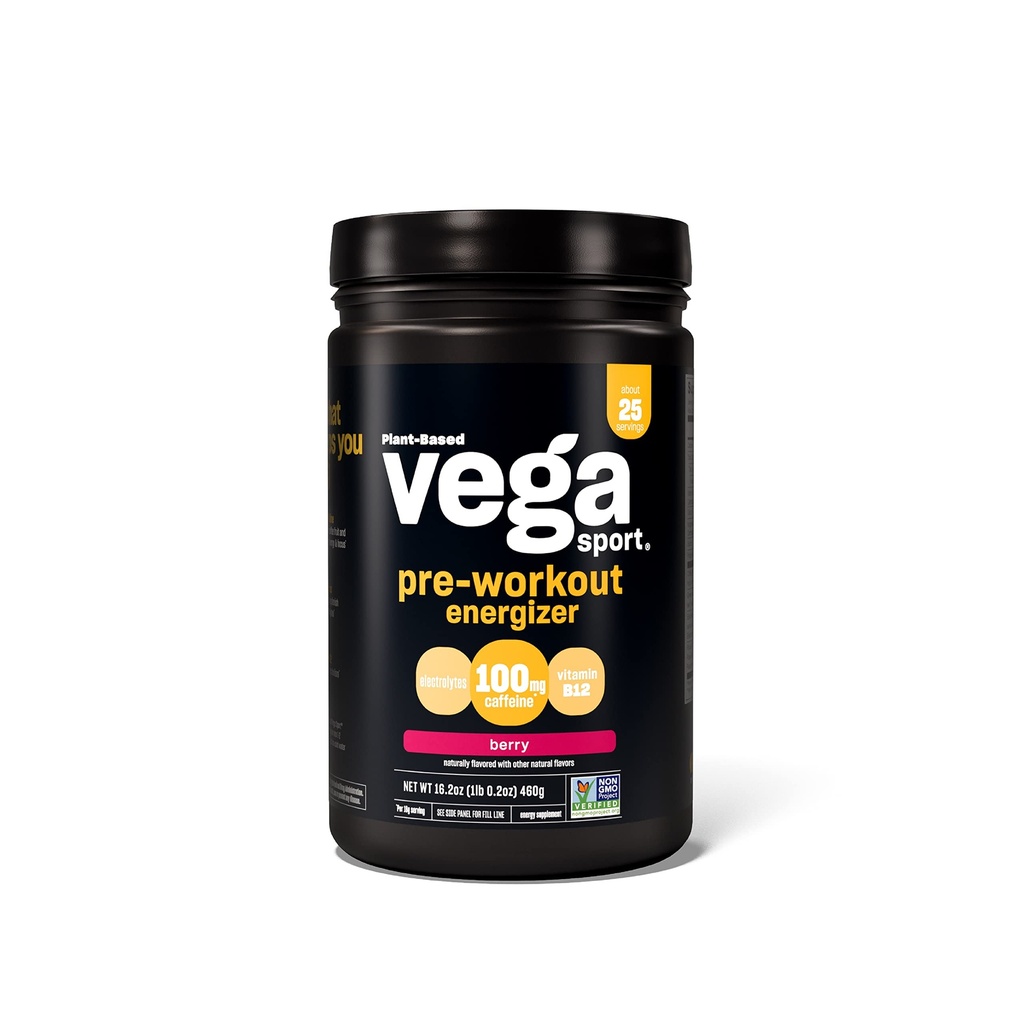 Vega Sport Energizer, Acai Berry, Wstępny trening proszku dla kobiet i mężczyzn, Wspiera energię i ostrość, Elektrolity, Wegan, Keto, Gluten Free, Mleczarnia Free, Nie GMO (25 Służenie), 1.01 Funt (Opakowanie 1)