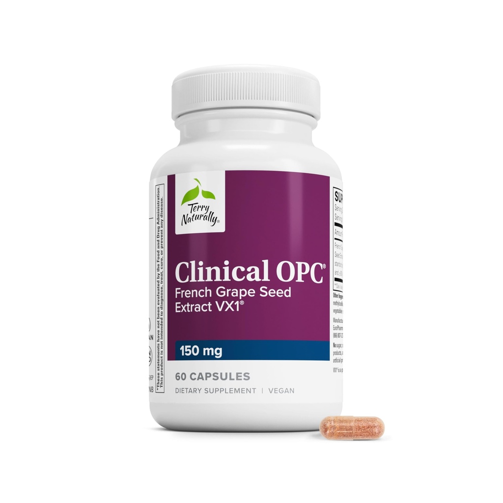 Terry Natural Clinical OPC - Cardival Health & Focus Support Supplement - Suplement dietetyczny z Grape Seed Extract & Lecytyna słonecznikowa - Suplement wsparcia immunologicznego - 150 mg, 60 Softgels