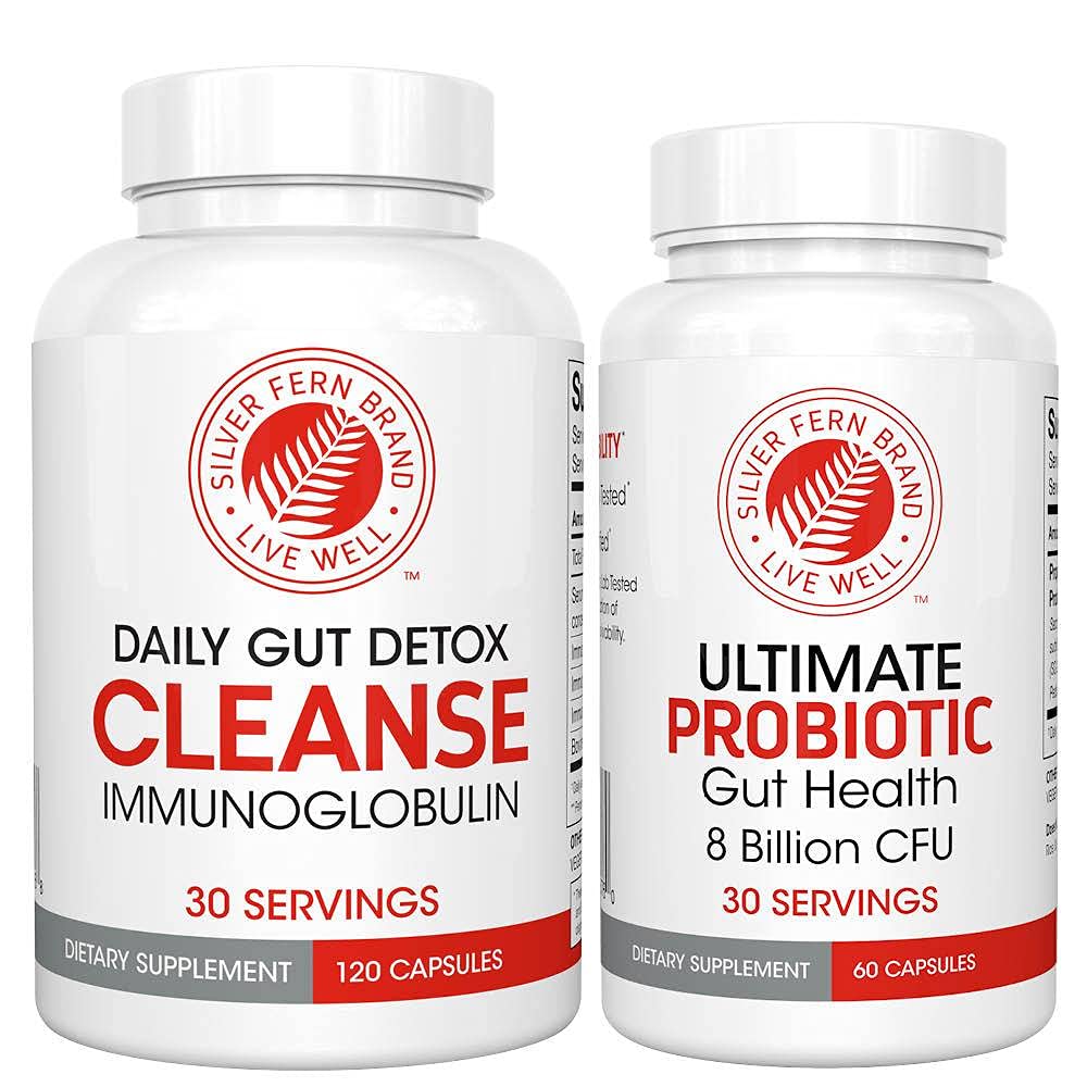 Silver Fern Gut Rehab Kit - 30 Day Supply - Cleanse Daily (1 Butelka = 120 Kapsułki) & Ultimate Probiotic (1 Butelka = 60 Kapsułki) - Immunoglobuliny i Spore Forming Probiotyki
