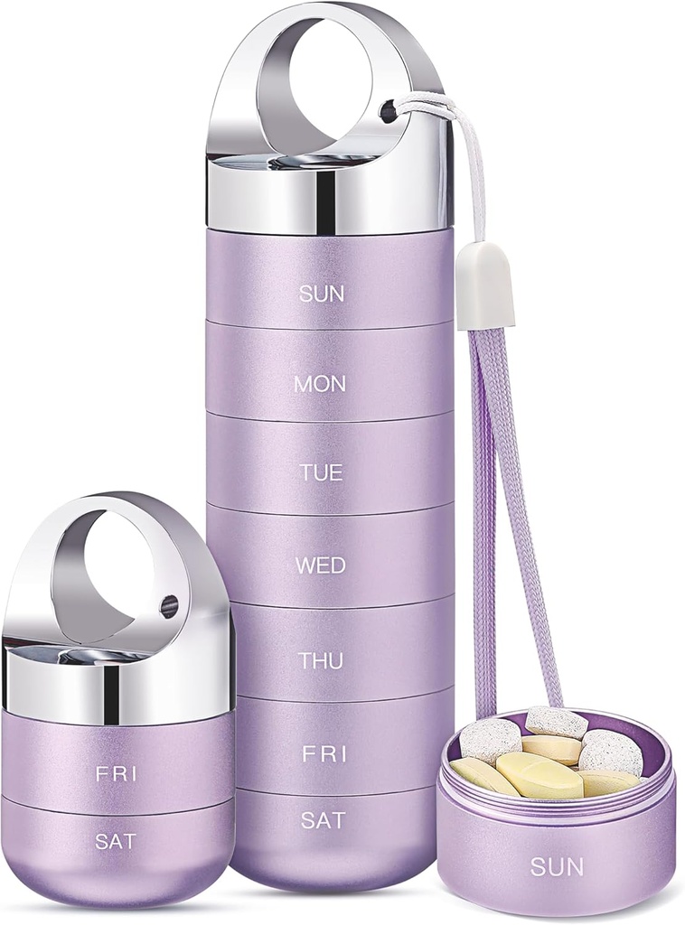 Zannaki Metal Travel Pill Organizator, Przenośny wodoodporny Weekly Pill Box, Duży Aluminiowy Alloy Pill Case Container, BPA Free 7 Daily Medicine Organizator Holder for Witamina, Olej rybny, Suplement