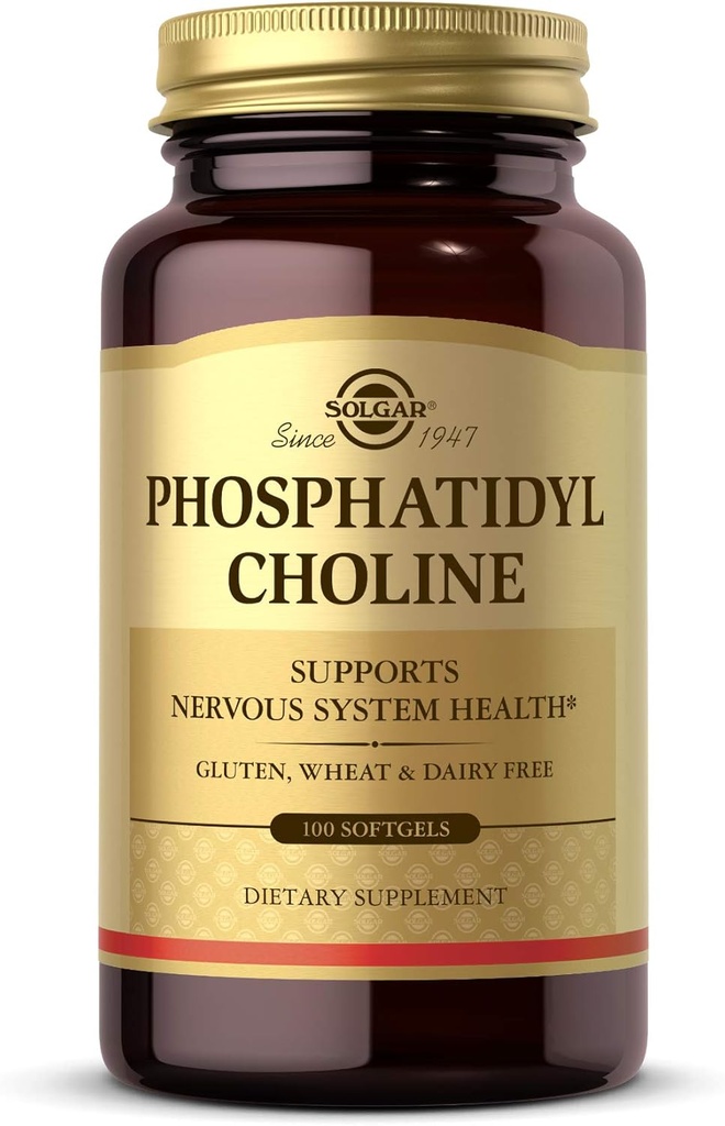 Solgar Fosfatydylocholina, 100 Softgels - Promowanie Zdrowej Funkcji Kognitywnej - derived From Lecithina - Zawiera Choline dla Neurotransmiter Acetylocholina - Gluten Free, Dairy Free - 50 Sługi