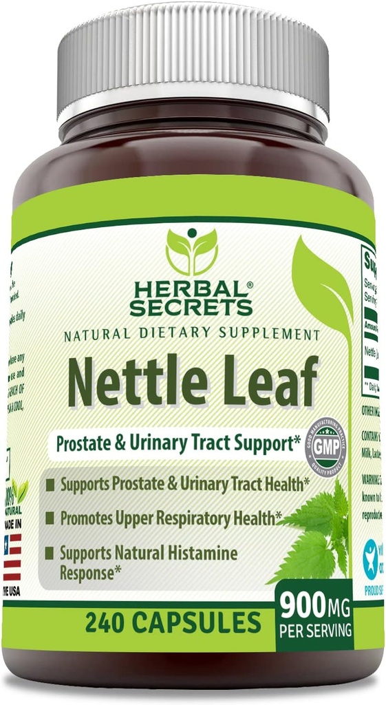Tajemnice ziołowe Nettle Leaf 900 Mg Per serving 240 Suplement kapsułki - Podtrzymuje Trakt moczowy i prostata -Wspiera górne zdrowie oddechowe