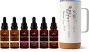 Terapia roślinna Total Tincture Package zawiera 30 ml Każdy z Organic Ashwagandha, Azjatycki Ginseng, Echinacea Mieszanka, Elderberry, Lemon Balm, Turmeric & Travel Mug