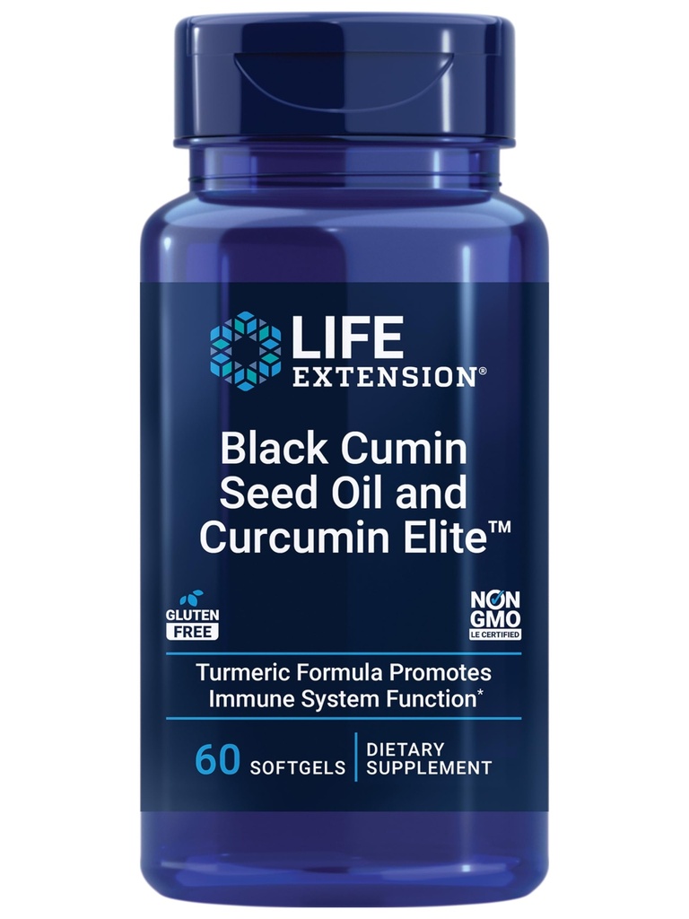 Wydłużenie życia Black Cumin Seed Oil i Curcumin Elite, Czarny Cumin, Ekstrakt Turmeric, Immune Health Support, wysoka biodostępność, Whole- Body Health, Gluten Free, Non-GMO, 60 softgels