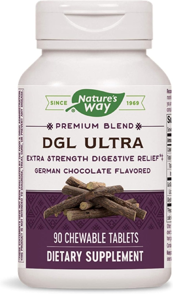 Nature 's Way DGL ULTRA 10: 1 Dodatkowa siła, 75 mg na porcję, Niemiecki czekoladowy aromat, 90 Chewables, Opakowanie 2 (Opakowania maja Vary)