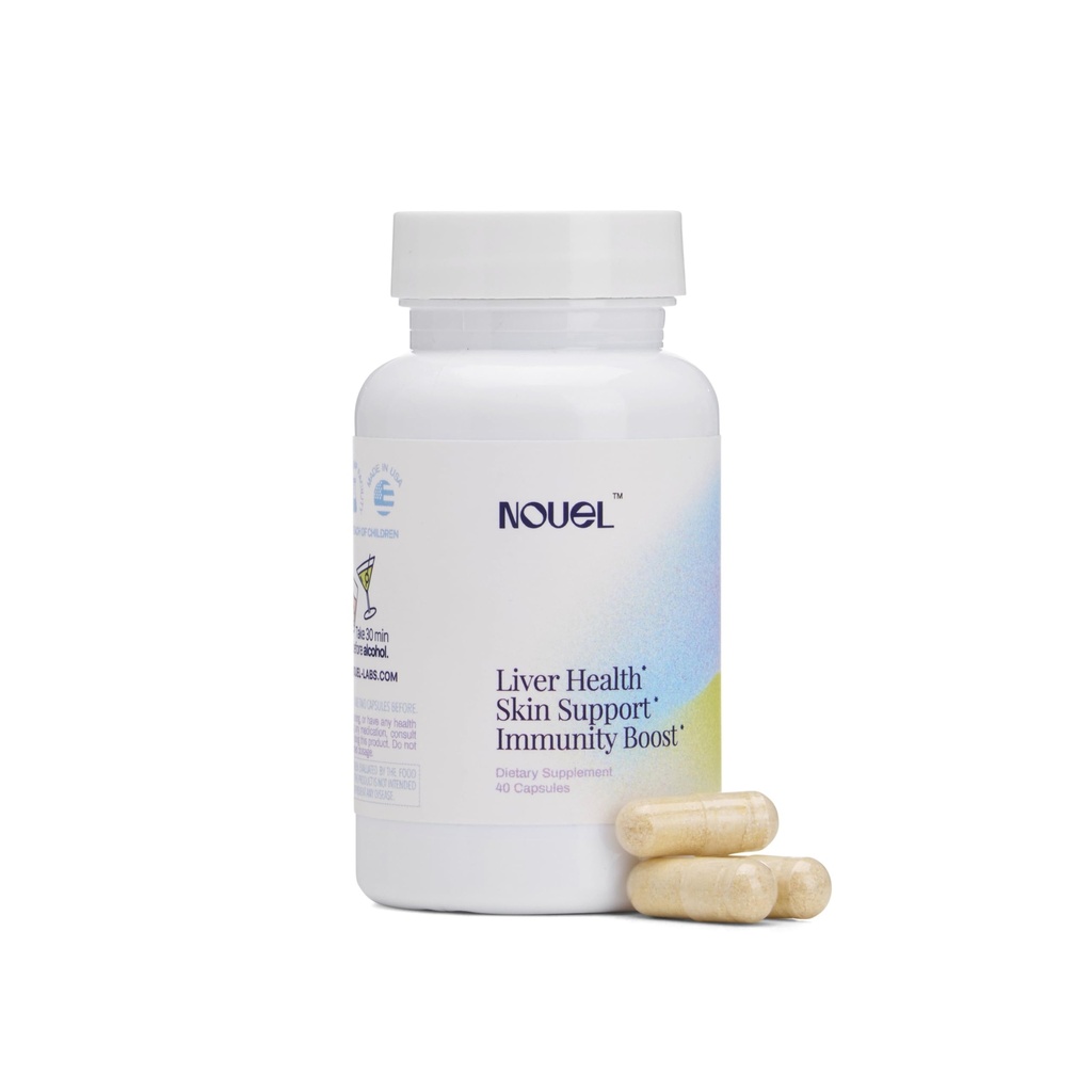Nouela 124; Skóra + Wątroba + Immunitet Support 124; Suplement do Odzyskiwania Picia 124; Ostrze mleczne, NAC, Kwas hialuronowy, CoQ10, Biotin, Przeciwutleniacze 124; 40 Kapsułki