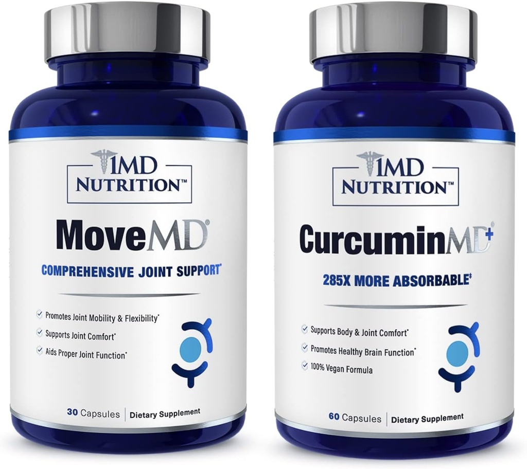 1MD Nutrition MoveMD & CurcuminMD Plus Bundle Agregat 124; Doctor Formed with Collagen, Turmeric Curcumin and Boswellia Serrata Agregat 124; Joint Health Supplement
