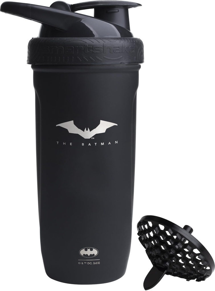 Smartshake DC COMICS Reforce Stainless Steel Protein Shaker Butelka 900 ml Xi124; 30 oz - Leakproof Screw- on Lid - BPA Free - Unisex - Nie izolowany - Batman