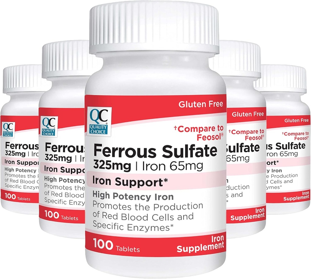 Wybór jakości Iron 65 mg (325 mg siarczanu żelaza) Wysoka moc Żelaza suplement tabletki w 100 Butelki (5 opakowań)