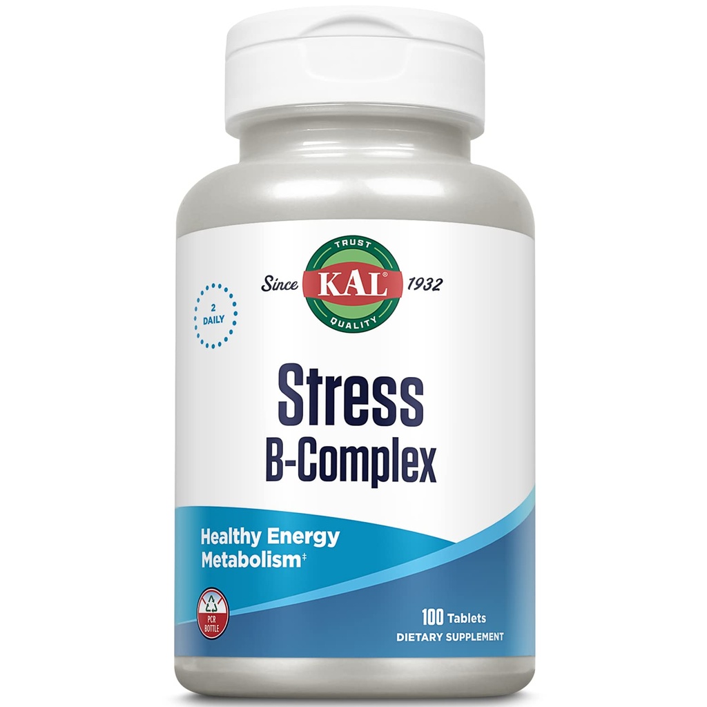 Kal Stres B Kompleks witaminy Suplement, Witamina B Kompleks energii, Stres, Czerwona Formacja Komórki krwi i wsparcie immunologiczne, z Witamina B12, B6 i Kwas foliowy, 60- Day Gwarancja, 50 Serv, 100 Tabletki