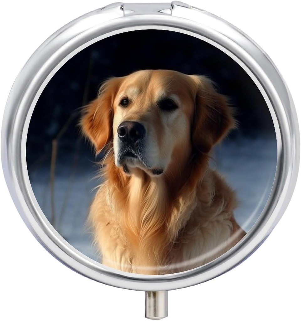 Golden Retriever Pill Case 3 Przenośny Pill Box Daily Round Pill Organizer for Pocket Purse Daily Medicine Container to Hold Vitamin Fish Oil Travel Gifts