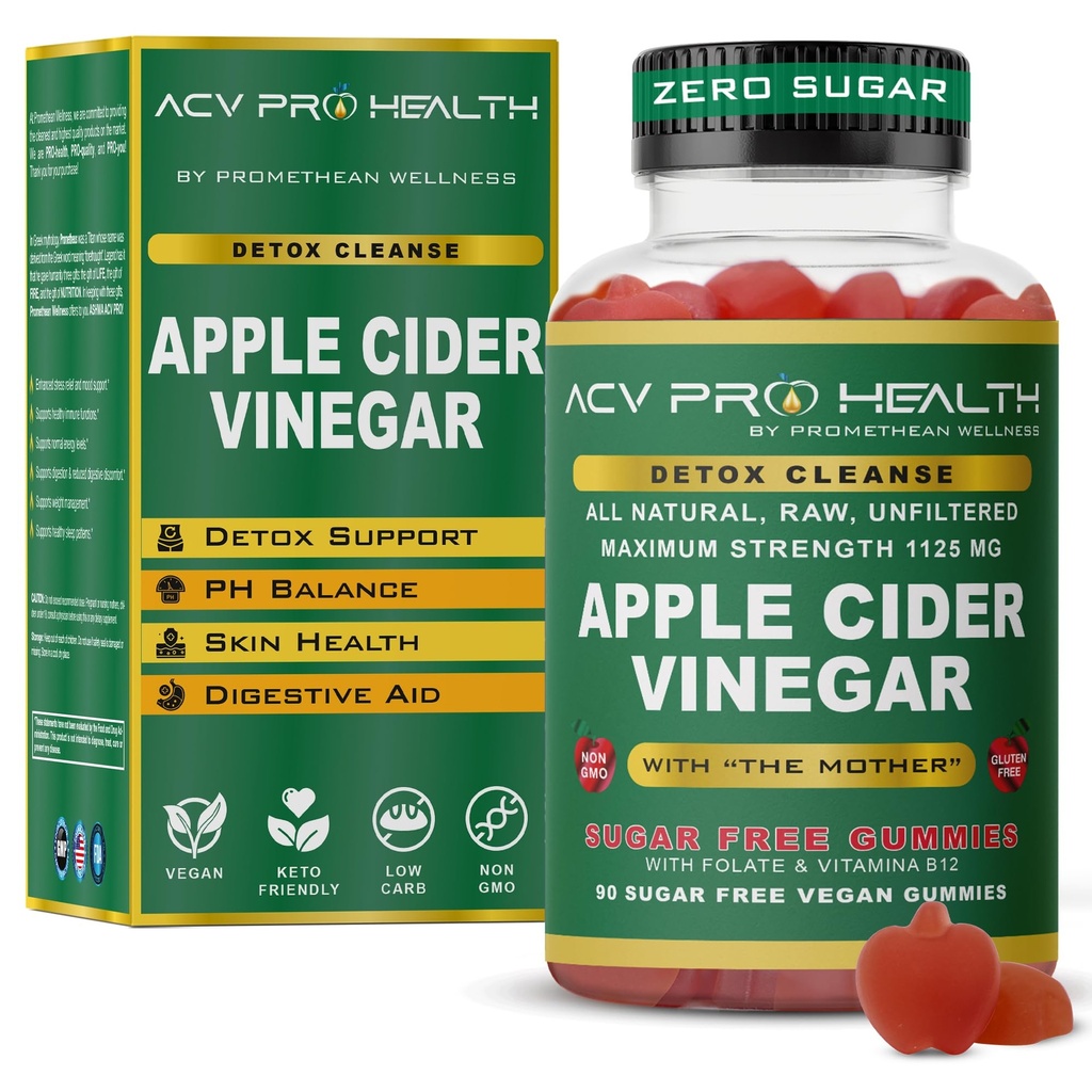 ACV z cukrem sprawia, że nie ma sensu! Jabłko cydr Gummies cukrowe za darmo niski Carb Zaawansowane Gummies Keto Gummy Detox Cleanse (90 Count)