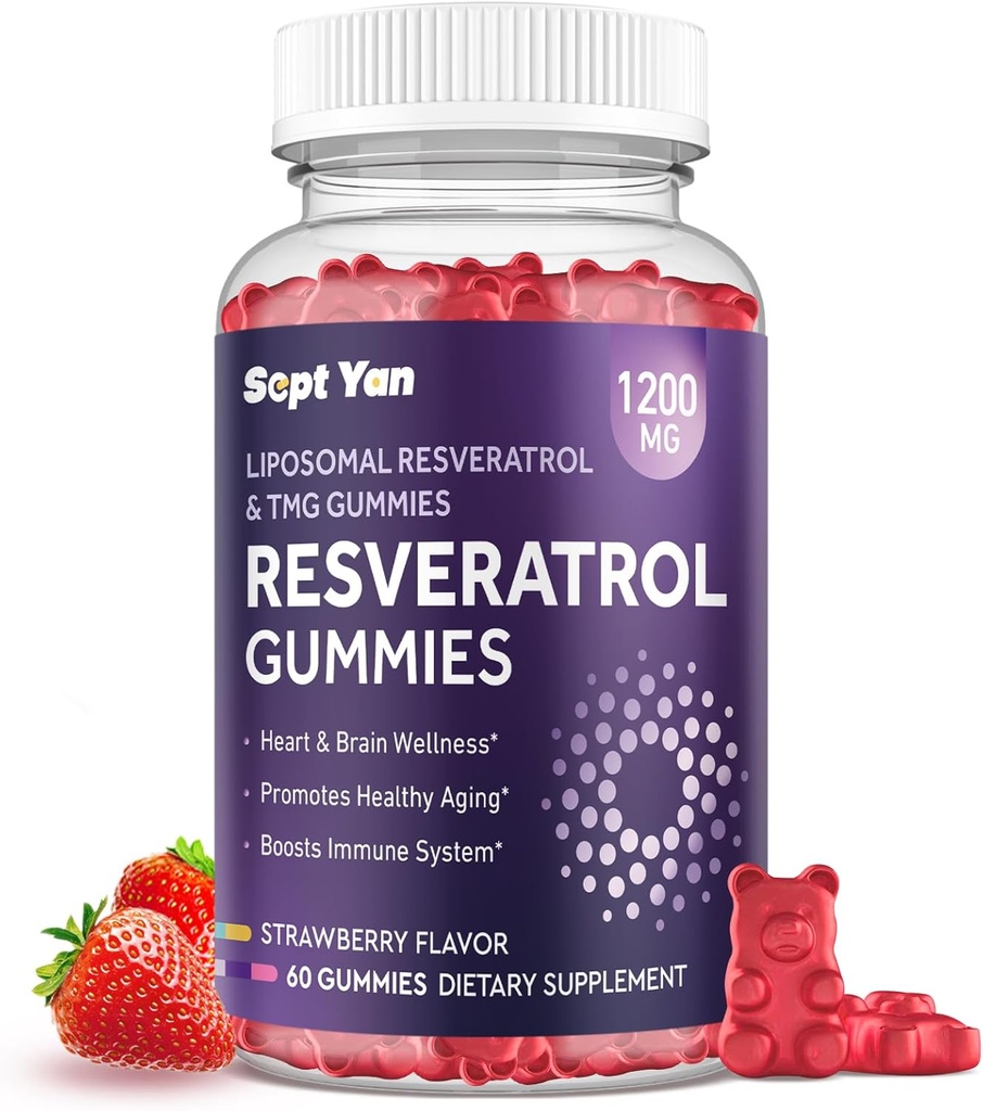 Liposomal NAD Resveratrol Supplement Gummies 1200mg z NAD +, Quercetin, TMG, Pterostilbene, Red Wine Extract, Przeciwutleniacz, Zdrowe starzenia, Naprawa komórkowa, Energia, Funkcja mózgu - 60 Gummies