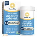 Renew Life Extra Care Digestive Probiotic Kapsułki, 50 Miliard CFU Gwarantowane, Codzienne Suplement Wspiera Immune, Digestive, oddechowe Zdrowie (1), L. Rhamnosus GG, Dairy, Soy i gluten- Free, 90 Count