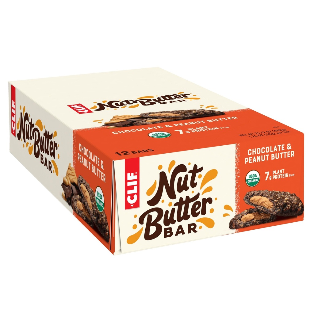Clif Bar - Nut Butter Bar - Organic Snack Bars - Czekoladowy Peanut Butter - Organic - Protein Plant - Non-GMO (1.76 Ounce Protein Snack Bars, 12 Count)