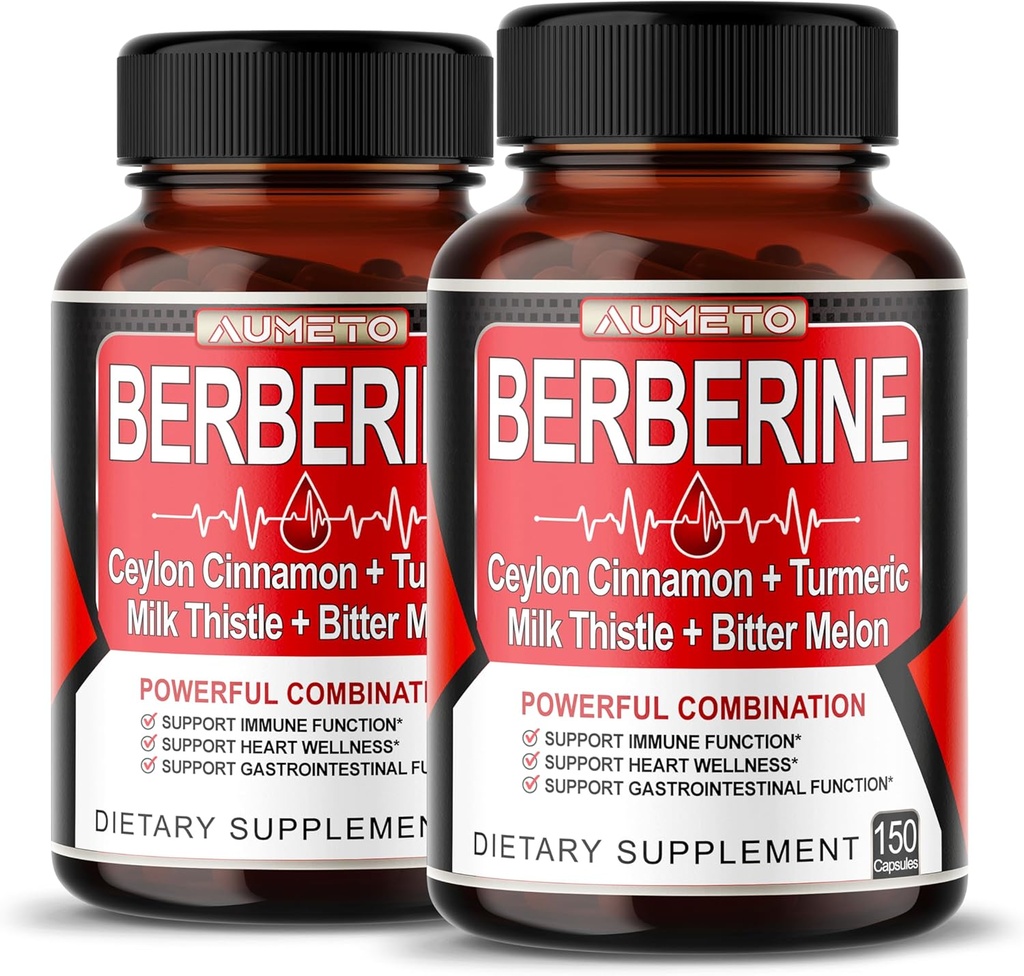 8 w 1 Berberine Supplement - Per Capsule Provides - Support Digestion, Immunitet - z Ceylon Cynamon, Mleko Thistle, Turmeric, Gorzkie Melon