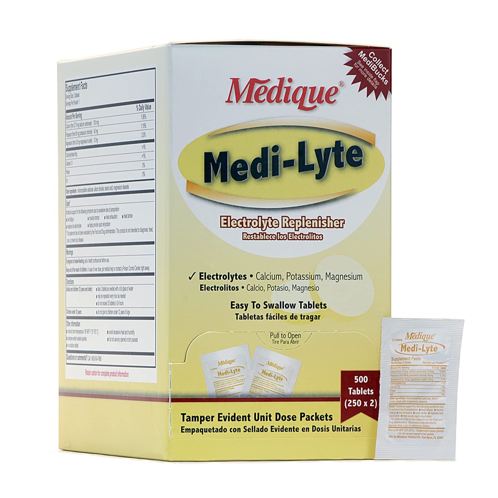 Medique Medium-Lyte Electrolyte Replenisher, Szybka ulga od ciepła, Stres, Zmęczenie i skurcze mięśni, Łatwe do połknięcia tabletki, 500 tabletek (250 x 2)
