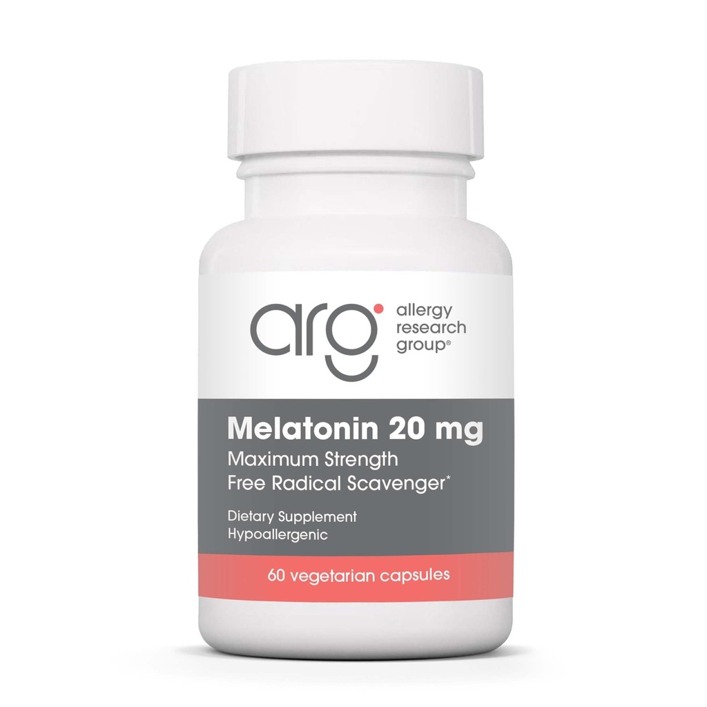 Alergia Grupa badawcza Melatonina 20mg - Czysta Melatonina, Dodatkowa siła dla dorosłych, Pomoc snu, Wysoka dawka, Kapsułki wegetariańskie - 60 Hrabia
