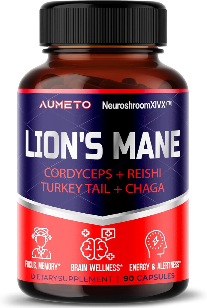 Lions Mane Supplement Kapsułki 40% Polisacharydy z Cordyceps, Reishi, Turcja Ogon, Chaga Mushroom Complex - Bez kawy 18 w 1 Suplement mózgu dla pamięci i ostrości