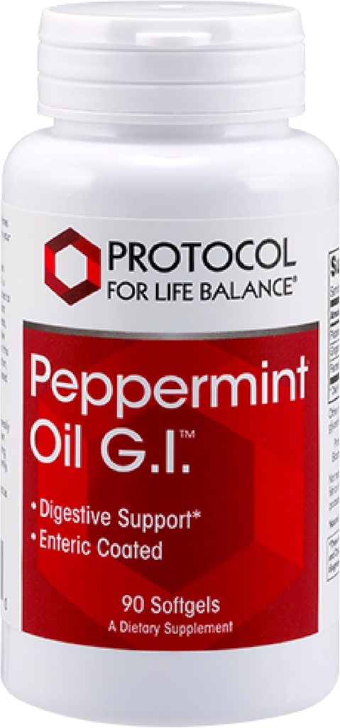 Protocol Peppermint G.I. - for Digestive Health Support * - with Peppermint, Ginger Oil & Fennel Oil - Enteric- Coated - Dairy Free & Halal - 90 Softgels