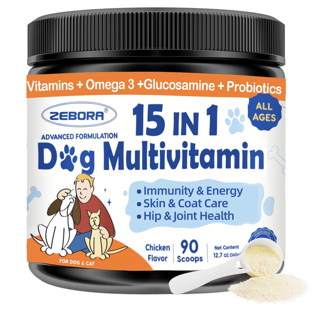 Proszek wielowymiarowy ZeBORA z Glukozaminą, Witaminami i suplementami do wsparcia immunologicznego, Skóra i Coat Supplement z Omega 3 dla Ulgi alergicznej, Probiotyki dla Digestive & Gut Health