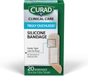 CURAD Truly Ouchless! ® Bandaże silikonowe, .75 "x 3", dla wrażliwej lub delikatnej skóry, elastyczny materiał, Chroni Scrapes, cięcia i oparzenia, 20
