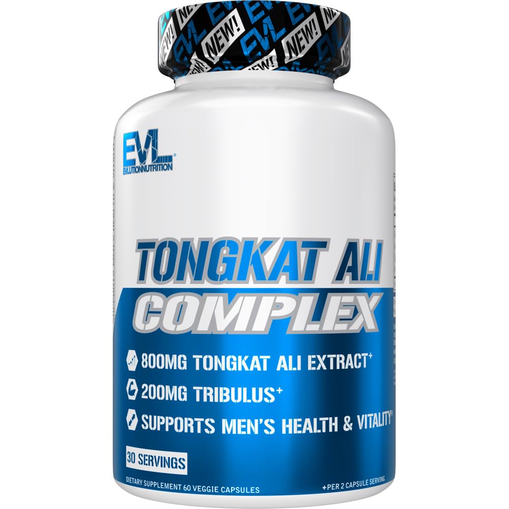 Evlution Nutrition Tongkat Ali - Men 's Health + Vitality Supplement - 800mg Tongkat Ali + 200mg Tribulus - Performance Support - Vegan + Gluten Free Capsules - 30 Servings