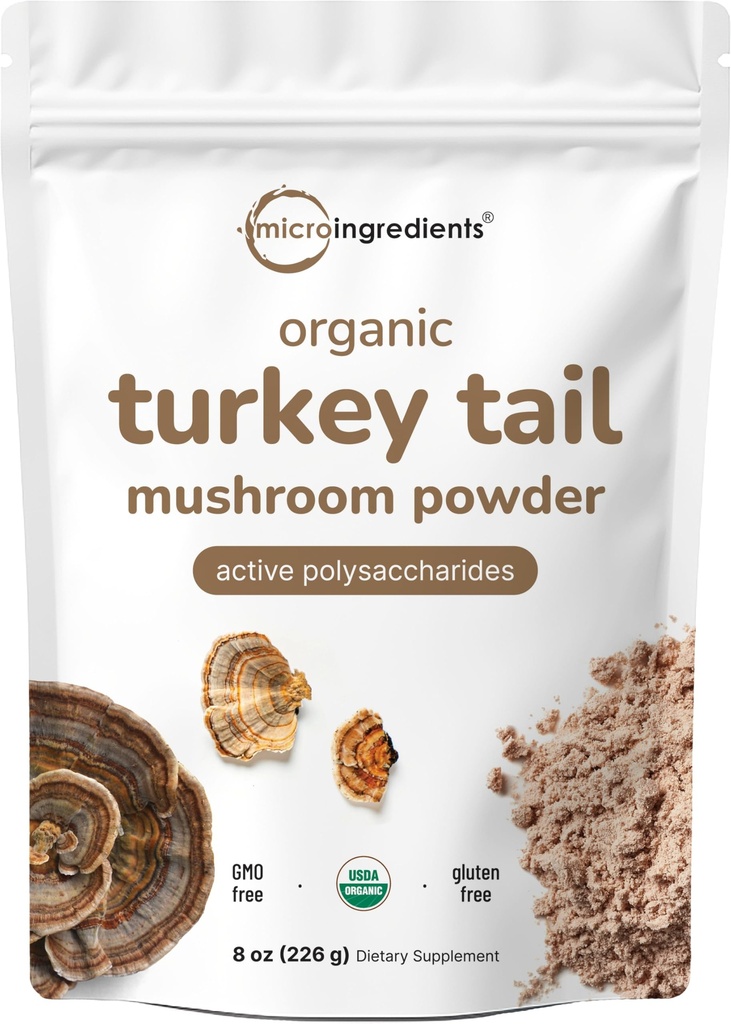 Micro Składniki Organic Turcja Tail Mushroom Powder (50: 1 Extract), 8 Unce Address 124; Freeze Suszony z aktywnych polisacharydów, Wspiera odpowiedź immunologiczną i poziom komórkowy, Pet Friendly
