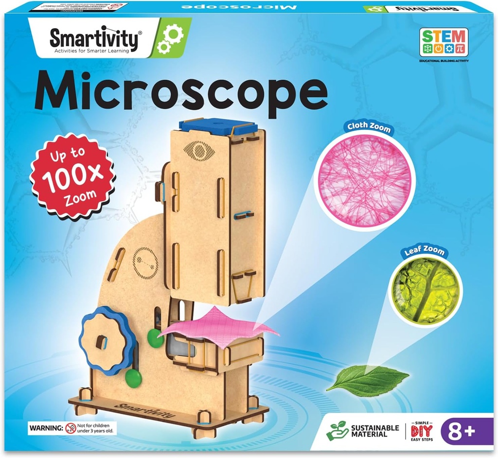 Smartvity Microscope 100x Zoom STEM Zabawki dla dzieci w wieku od 8 do 14 lat stare 124; Fajne prezenty urodzinowe pomysły dla chłopców i dziewcząt 124; Zabawki DIE Science dla 8,9,10,11,12,13,14 Lata I drewniana gra inżynieryjna gry