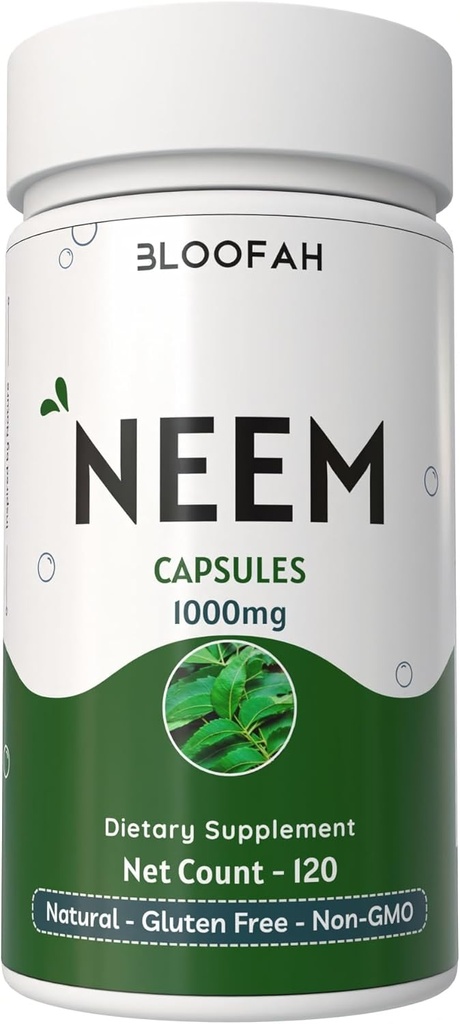 Neem Leaf Kapsułki 1000mg proszek Pigment 124; Azadirachta Indica Leaf Suplement ziołowy 124; Non-GMO, Gluten- Free Glutens 124; Brak sztucznych dodatków 124; Tradycyjna formuła ziołowa (120 liczba (opakowanie po 1))