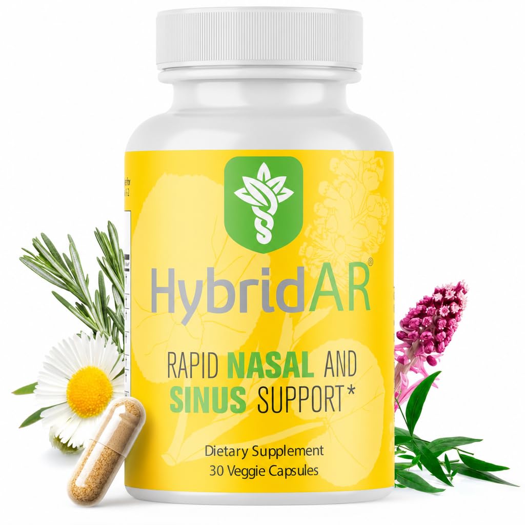 Hybridar Rapid Sinus Relief and Calm - Szybkie działanie Non- Drowsy Sinus Support and Medicine - Naturalne Decongestants dla dorosłych z antyhistaminą, Quercetin i Butterbur dla alergii - 30 Kapsułki