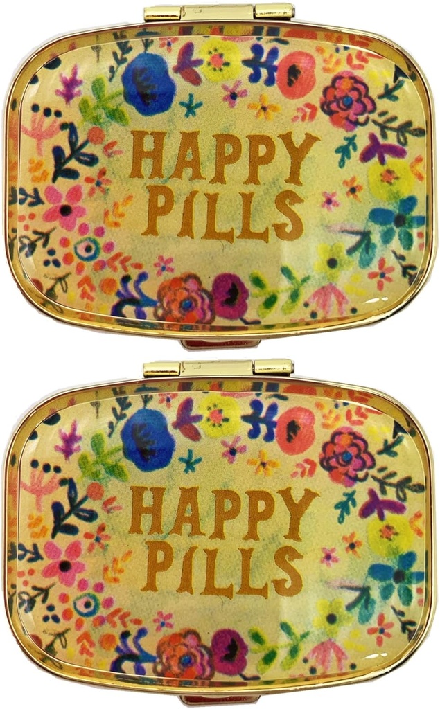 2 Opakowania Vintage Pill Organizatory Metal Retro Pill Pudełka Cute Pill Cases for Purse / Pocket Portable Compact do trzymania witamin / Tylenol / Suplementy / Leki / Tabletka (Szczęśliwe pigułki z lustra wewnątrz)