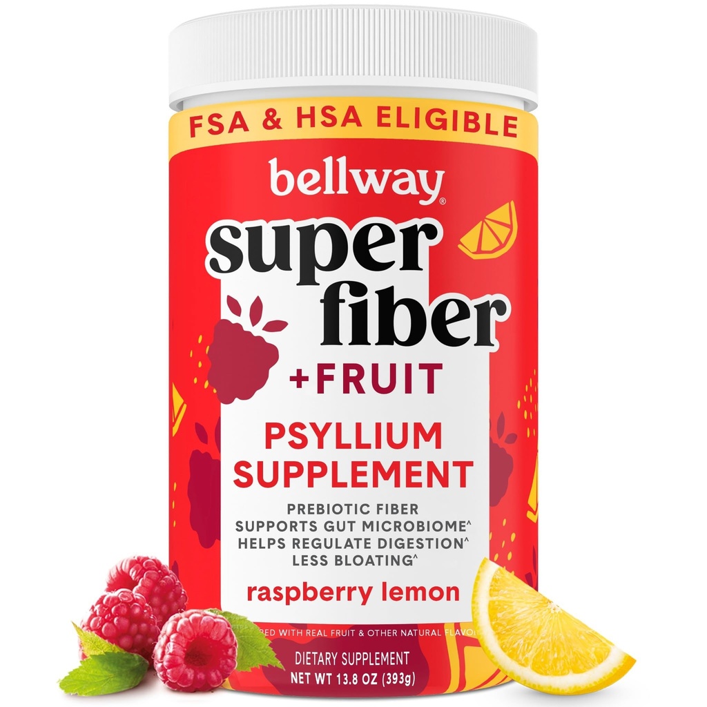 Bellway Super Fiber Proszek + Owoce, Sugar Free Organic Pyllium Husk Powder Suplement Fiber do Regularności, Bloating Relief & Digestive Health, Plant- based, Płyn malinowy (50 Słupki)